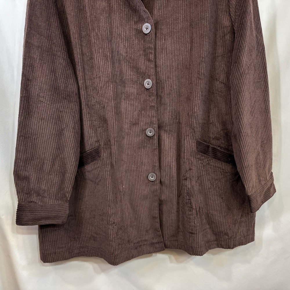 Woman Within Plus Size 22/24W Top 1X Brown Cotton Corduroy Shacket Earthy Boho F - Picture 4 of 8